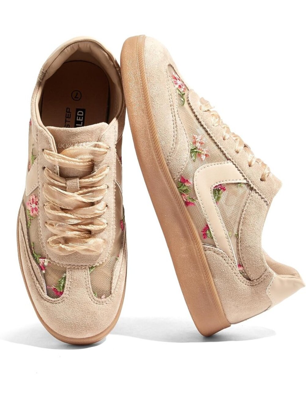 Women's Pink-Mesh Faux Leather Non Slip Round Toe Flat Heel Classic Sneaker